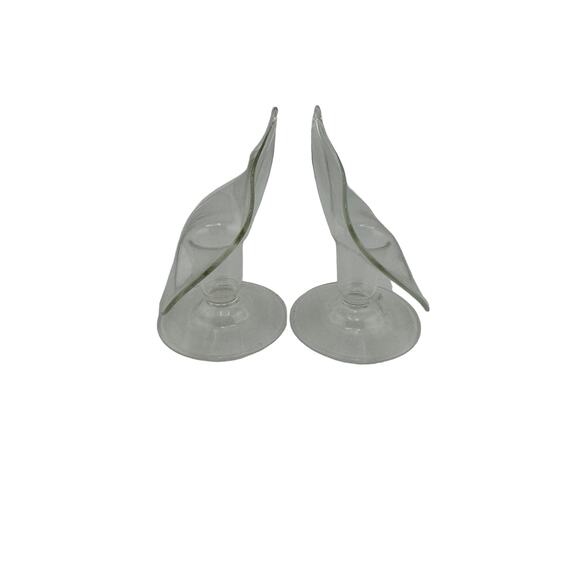 Vintage Clear Glass Jack in the Pulpit Floral Candlestick Holders Set of 2 - Picture 3 of 4